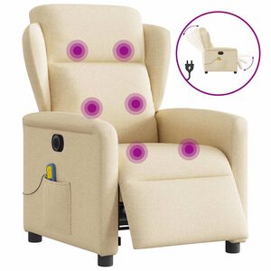 vidaXL Elektrinis atlo&scaron;iamas masažinis krėslas, kreminis, audinys