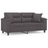 vidaXL Dvivietė sofa su pagalvėlėmis, pilka, 140cm, dirbtinė oda