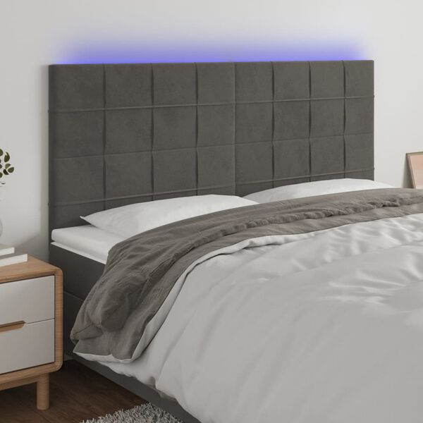 vidaXL Galvūgalis su LED, tamsiai pilkas, 180x5x118/128cm, aksomas