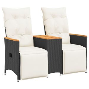 vidaXL Atlo&scaron;iama dvivietė sodo sofa su staliuku, juoda, poliratanas