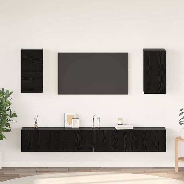 vidaXL Sieninis televizoriaus stovas 3 pcs Juodas ąžuolas