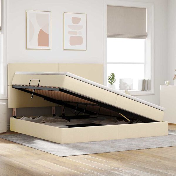 vidaXL Lova su daiktų laikymo vieta ir LED su LED Kremas 200 x 200 cm