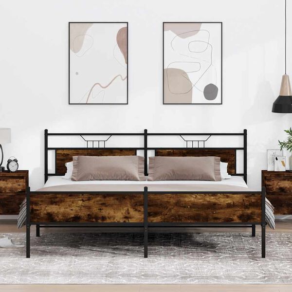 vidaXL Lovos rėmas be čiužinio, dūminio ąžuolo, 200x200cm, metalas