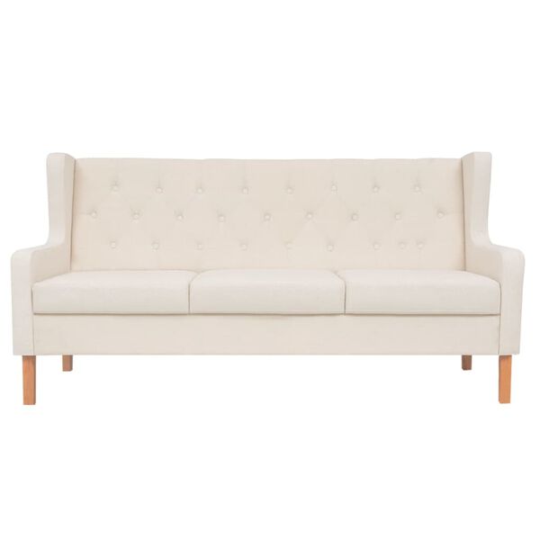 vidaXL Trivietė sofa, audinys, kreminė balta