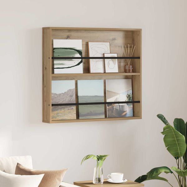 vidaXL Žurnalų stovas su lentyna Amatininkų ąžuolas 80 x 12 x 70 cm