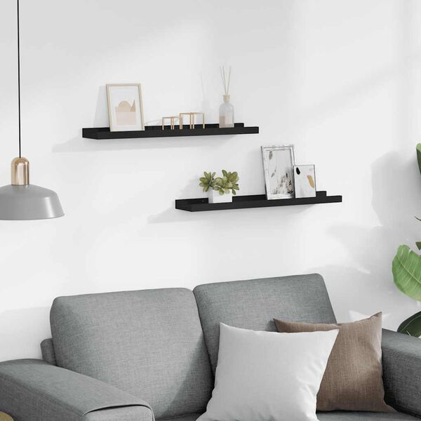 vidaXL Lentynos nuotraukų rėmeliams, 2vnt., juodos, 60x9x3cm, MDF