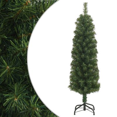 vidaXL Plona dirbtinė Kalėdų eglutė su stovu, žalia, 150cm, PVC