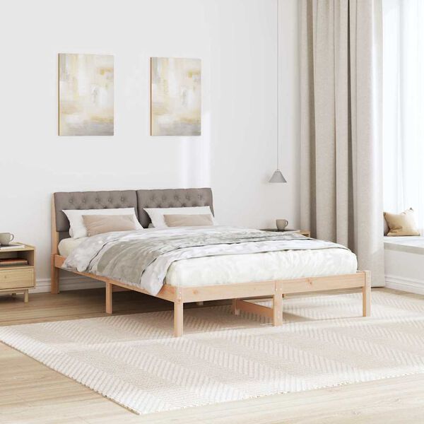 vidaXL Lovos rėmas Ruda ir taupe 135 x 190 cm Pu&scaron;ies masyvas