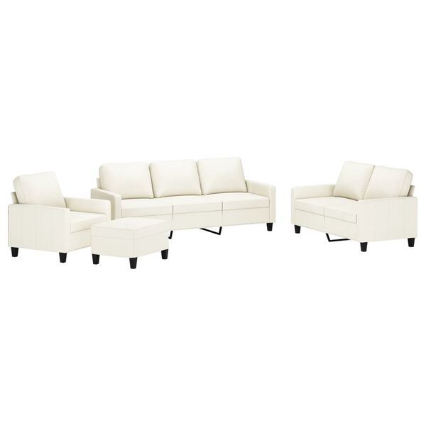 vidaXL Sofos komplektas su pagalvėmis, 4 dalių, kreminis, dirbtinė oda