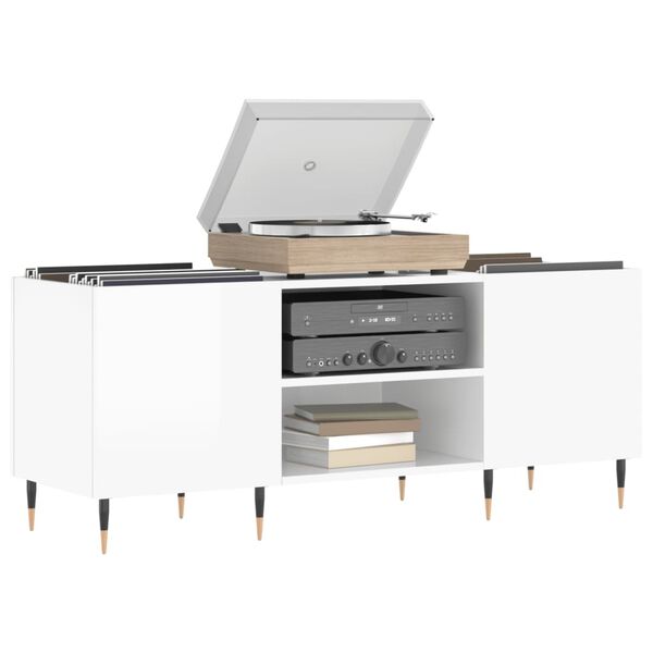 vidaXL Vinilinių plokštelių spintelė, balta, 121x38x48cm, mediena