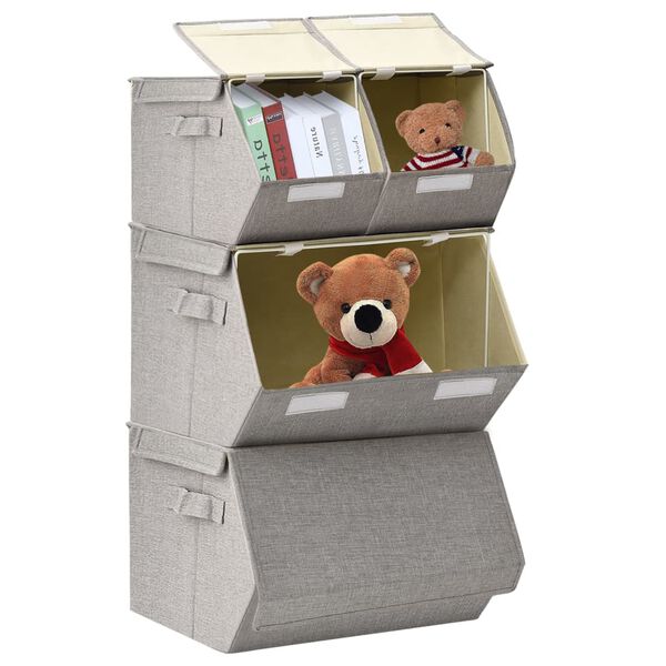 vidaXL Sudedamų daiktadėžių rinkinys, 4vnt., pilkos spalvos, audinys