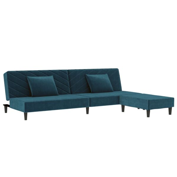 vidaXL Dvivietė sofa-lova su dvejom pagalvėm/pakoja, mėlyna, aksomas