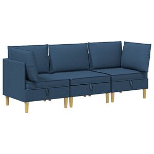 vidaXL Modulinė sofa su laikymo vieta 3 vnt. Mėlyna Audinys