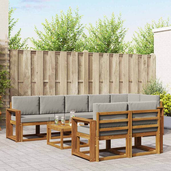 vidaXL Lauko sofos komplektas 9 pcs Natūrali ir &scaron;viesiai pilka