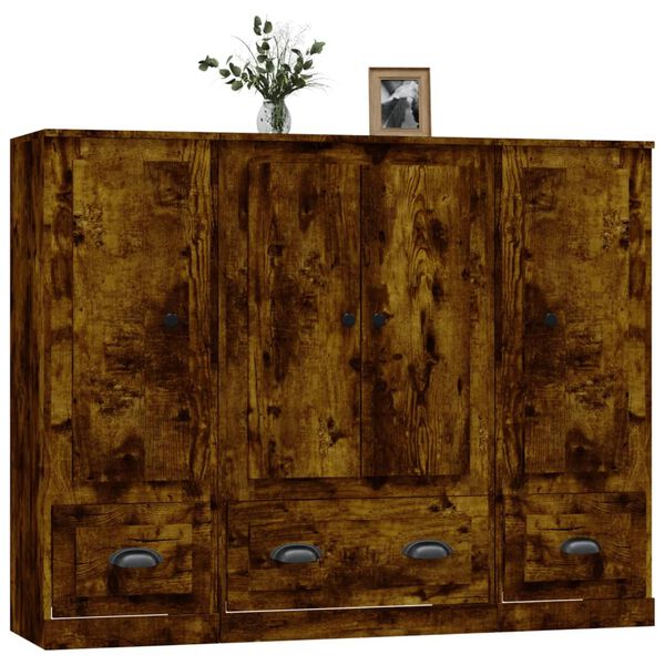 vidaXL Komodos, 3vnt., dūminio ąžuolo spalvos, apdirbta mediena