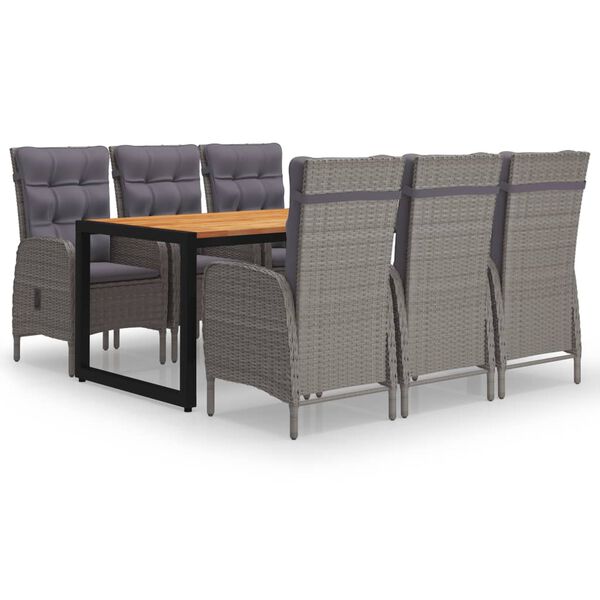 vidaXL Sodo valgomojo baldų komplektas, 7 dalių, pilkos spalvos