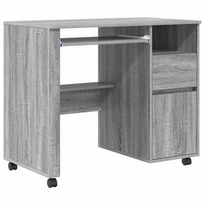 vidaXL Stalas su ratais Pilkas Sonoma Apdirbta mediena 91 x 50 x 77 cm
