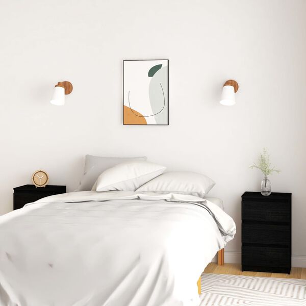 vidaXL Naktinės spintelės, 2vnt., juodos, 40x29,5x64cm, pušies masyvas