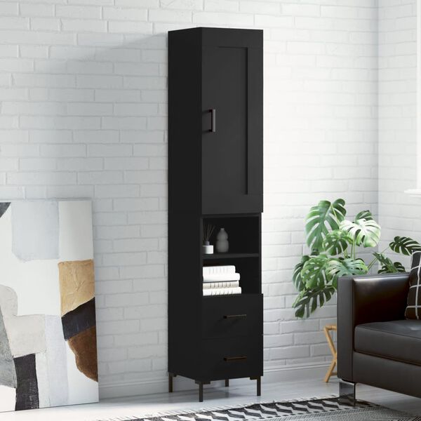 vidaXL Komoda, juodos spalvos, 34,5x34x180cm, apdirbta mediena