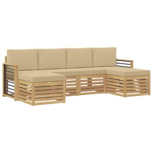 vidaXL Sofų komplektai su pagalve 6 pcs Balta ir kreminė Poliesteris