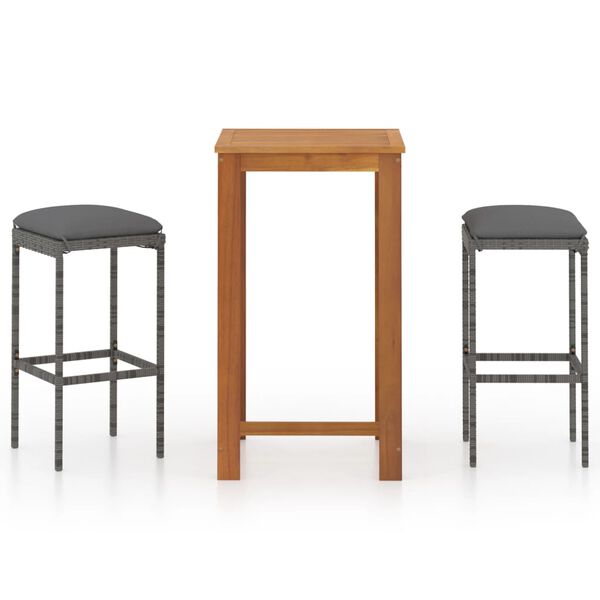 vidaXL Sodo baro baldų komplektas su pagalvėlėmis, 3 dalių, pilkas