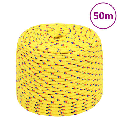 vidaXL Valties virvė, geltonos spalvos, 10mm, 50m, polipropilenas