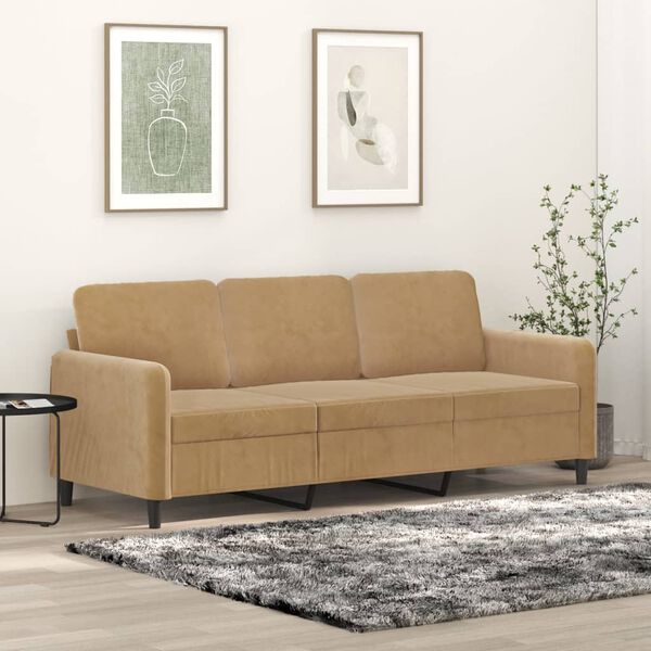 vidaXL Trivietė sofa, rudos spalvos, 180cm, aksomas