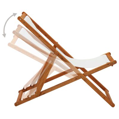 vidaXL Sulankstoma paplūdimio kėdė, kreminė, eukaliptas ir audinys