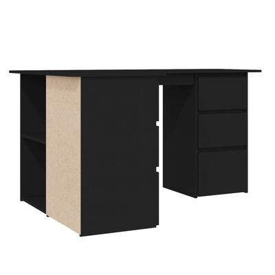 vidaXL Kampinis rašomasis stalas, juodas, 145x100x76cm, mediena