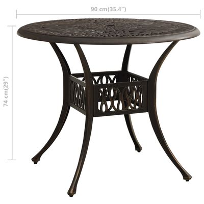 vidaXL Sodo staliukas, bronzinės spalvos, 90x90x74cm, lietas aliuminis
