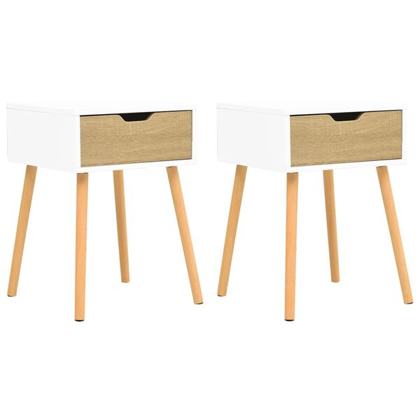 vidaXL Naktinės spintelės, 2vnt., baltos/ąžuolo, 40x40x56cm, mediena