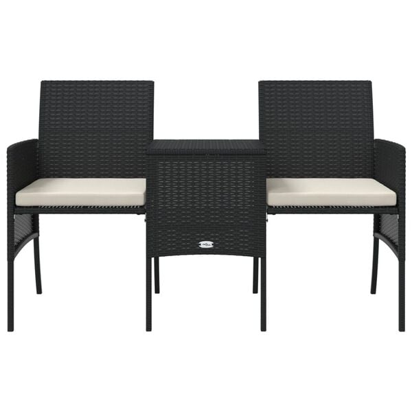 vidaXL Dvivietė sodo sofa su staliuku/taburetėmis, juoda, poliratanas