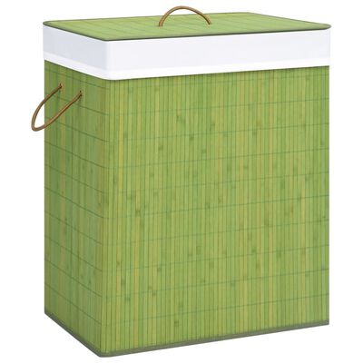 vidaXL Skalbinių krepšys su 2 skyriais, žalios spalvos, bambukas, 100l