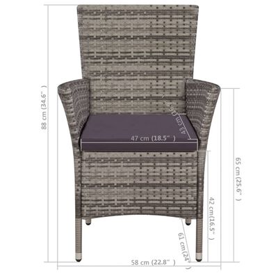 vidaXL Lauko kėdė ir taburetė su pagalvėlėmis, poliratanas, pilka