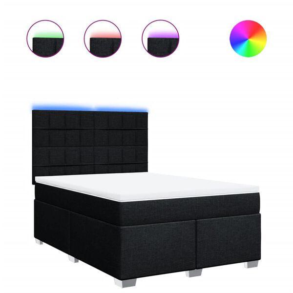 vidaXL Lova su spyruoklėmis ir čiužiniu, juoda, 160x200 cm, audinys