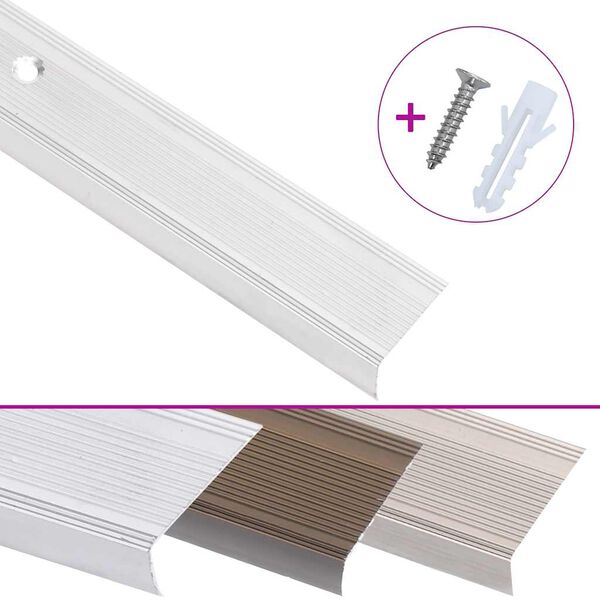 vidaXL Profiliai laiptams, 15vnt., sidabro, 90 cm, aliuminis, L formos