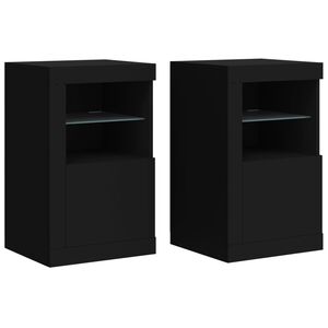vidaXL &Scaron;oninės spintelės su LED lemputėmis, 2vnt., juodos, mediena