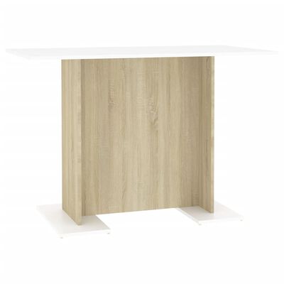 vidaXL Valgomojo stalas, baltos ir sonoma ąžuolo sp., 110x60x75cm, MDP