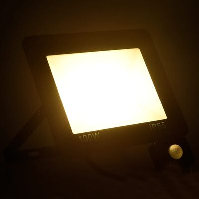 vidaXL LED prožektorius su jutikliu, šiltos baltos spalvos, 100W