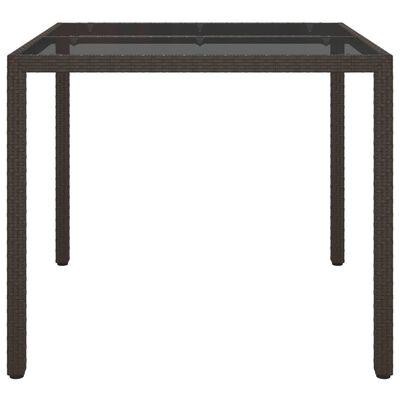 vidaXL Sodo stalas, rudas, 90x90x75cm, grūdintas stiklas/poliratanas