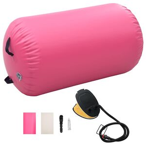 vidaXL Gimnastikos ritinys su pompa, rožinis, 100x60cm, PVC
