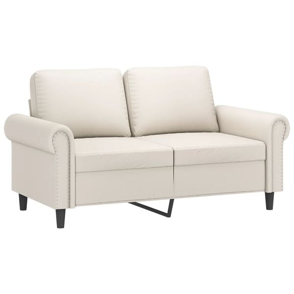 vidaXL Dvivietė sofa su pagalvėmis, kreminė, 120cm, dirbtinė oda