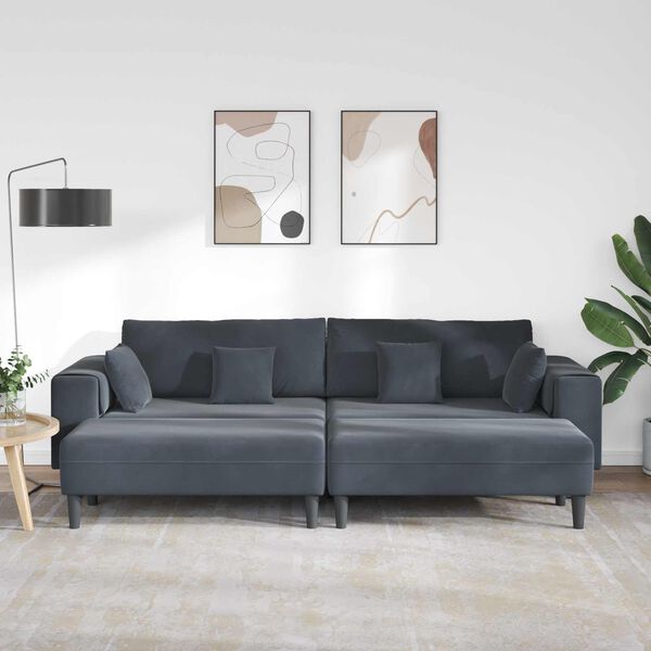 vidaXL Sofa su pagalve 3 pcs Tamsiai pilka Aksomas