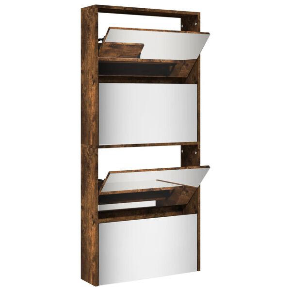 vidaXL Batų spintelė su veidrodžiu, 4 auk&scaron;tų, dūminė, 63x17x134cm