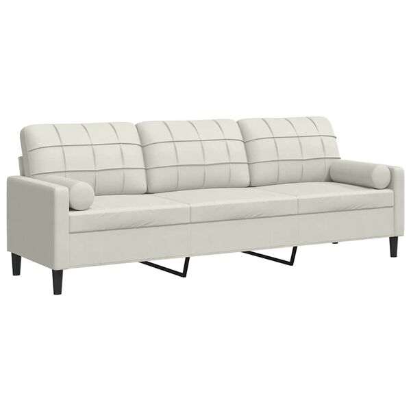 vidaXL Trivietė sofa su pagalvėlėmis, kreminės spalvos, 210cm, aksomas