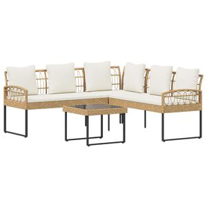 vidaXL Sodo sofų komplektas 2 pcs Natūrali Poli ratanas ir plienas