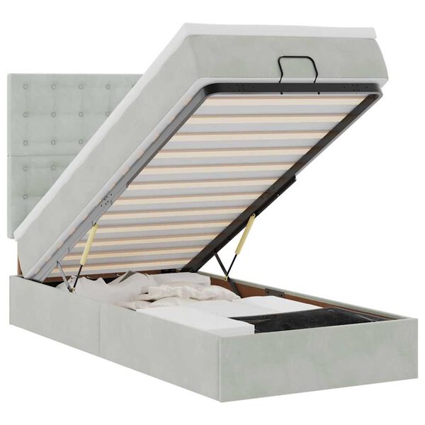 vidaXL Osmanų lovos rėmas su čiužiniais, pilkas, 80x200cm, aksomas