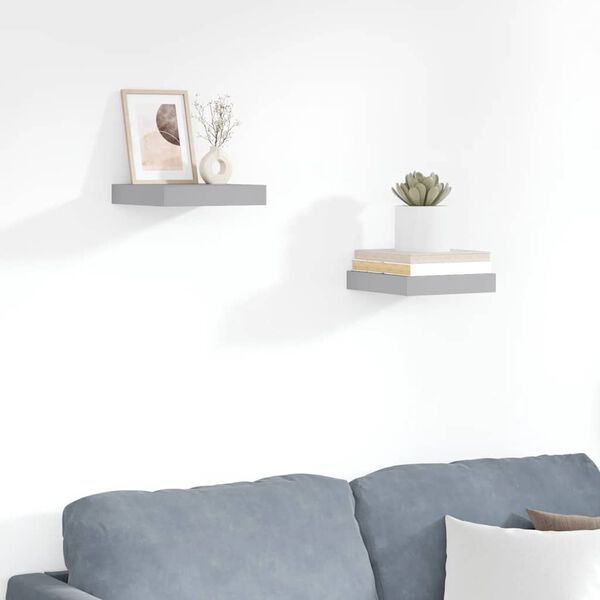 vidaXL Pakabinamos lentynos, 2vnt., pilkos, 23x23,5x3,8cm, MDF