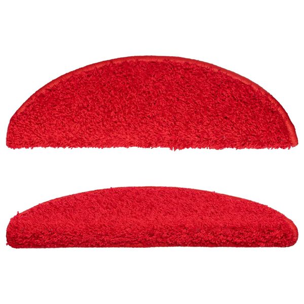 vidaXL Laiptų kilimėliai, 15 vnt., 56x17x3 cm, raudoni, pusapvaliai
