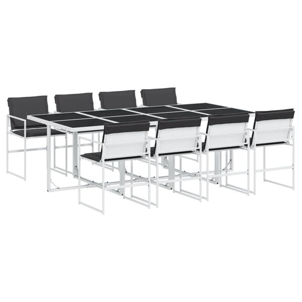 vidaXL Sodo komplektas su pagalvėlėmis, 9 dalių, baltas, tekstilenas